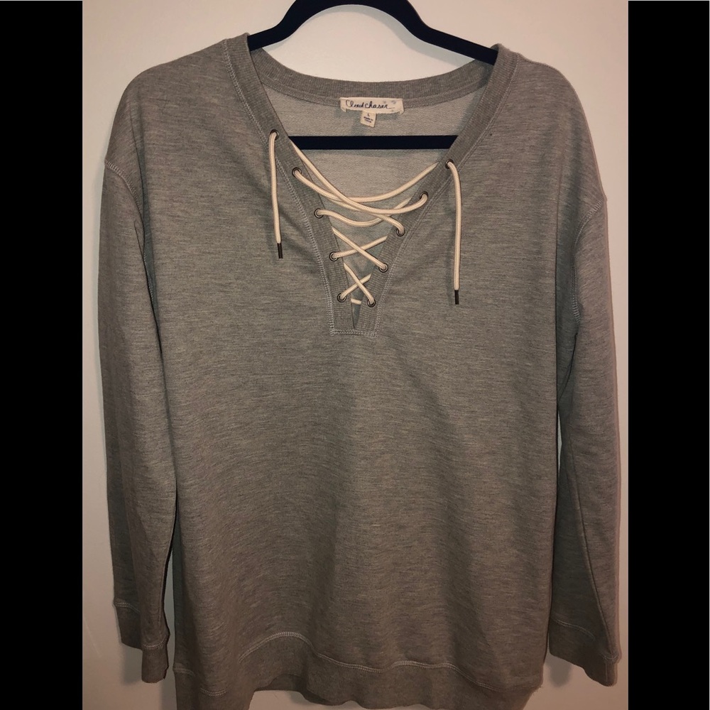 Gray lace up sweater